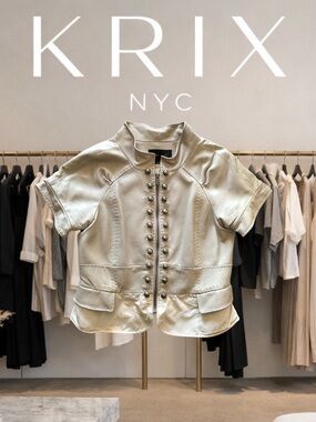 BCBGMaxAzria Ecrus Short-Sleeve Leather & Linen Jacket